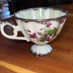 Vintage Fred Roberts Japan Iridescent Teacup with Silver Handle Delicate